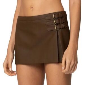 EDIKTED Triple Buckle Faux Leather Miniskort